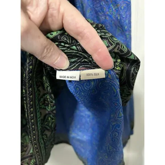 Matta Blouse Size X Large 100% Silk Beautiful Blue And Green - Picture 7 of 9